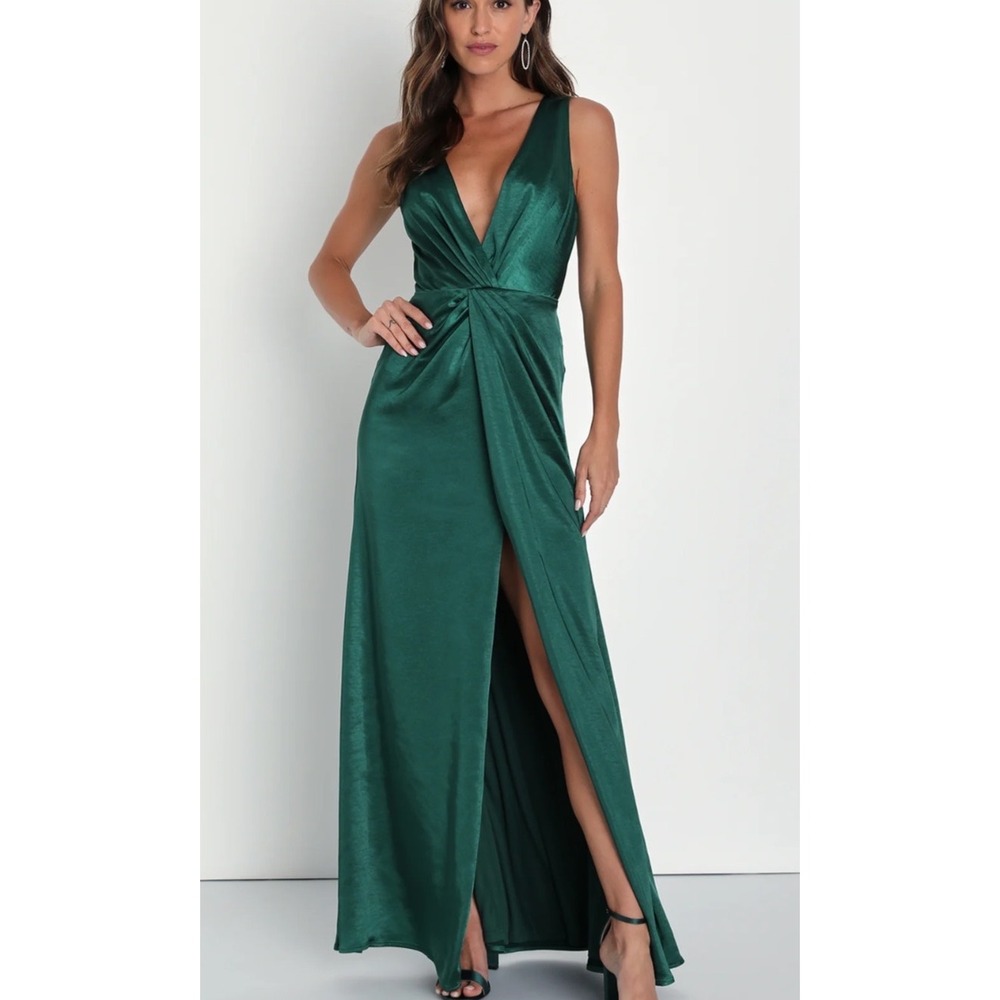 Lulus Perfect Refinement Satin Maxi Dress Small Emerald Green New With Tags